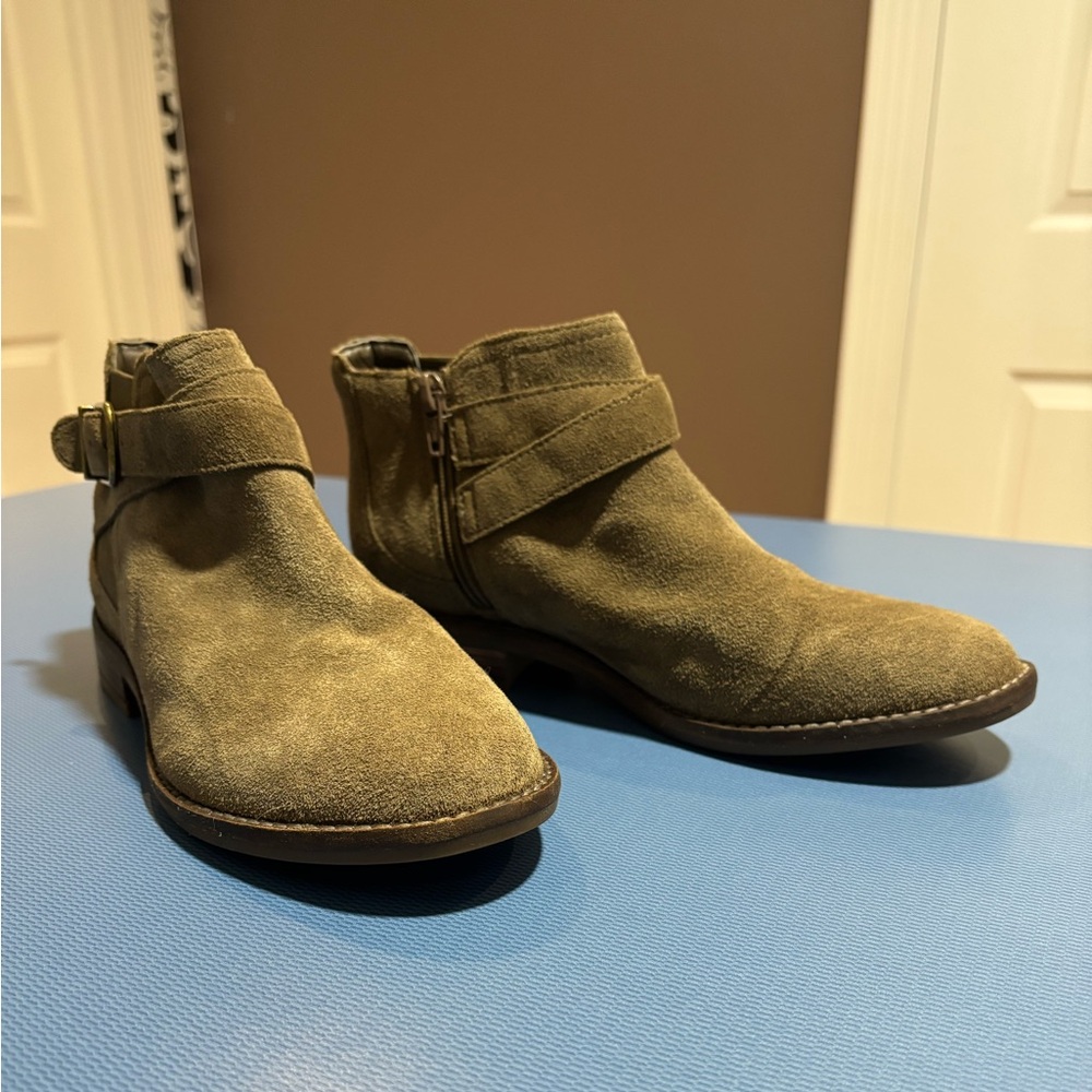 Clarks Olive Suede Ankle Booties